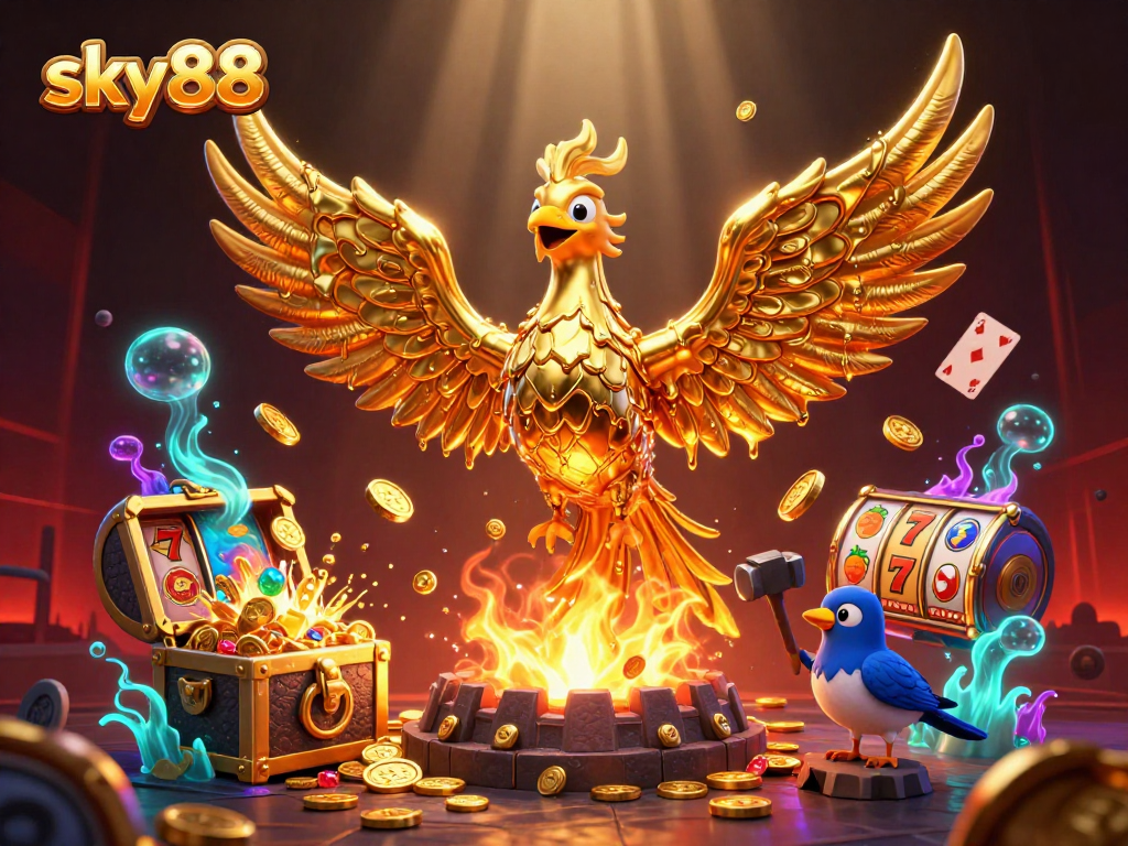 Experience a thrilling sky88 adventure with golden phoenix and vibrant slot reels.