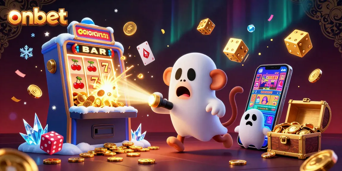 Experience thrilling wins with onbet's vibrant casino scene featuring a playful monkey and a curious puppy.