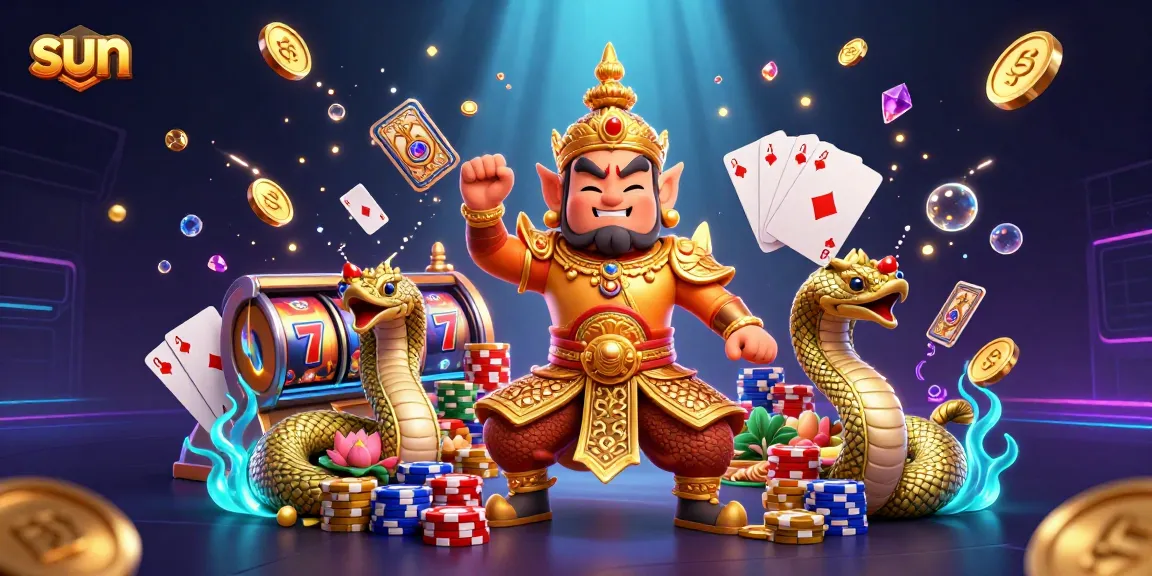 Spin slot reels and win big with sun-themed symbols in a dynamic casino scene
