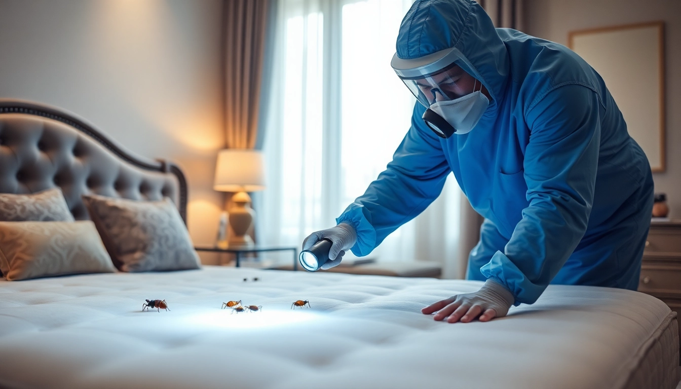 Effective bed bug pest control solution displayed by a professional in a home bedroom setting.