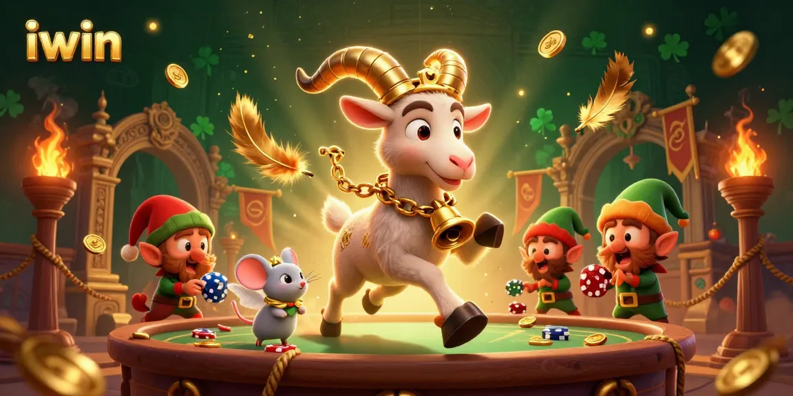 Experience excitement with iwin as gremlins steal chips in a whimsical holiday casino scene.