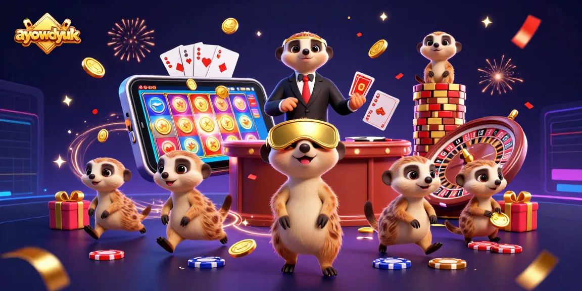 Engage with ayowdyuk's lively casino scene featuring unique meerkat characters and vibrant gameplay.