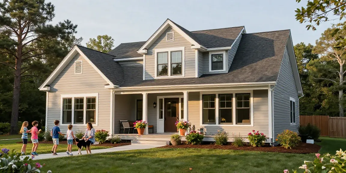Southern Maine home builder showcasing a beautiful family home with natural landscaping and inviting atmosphere.