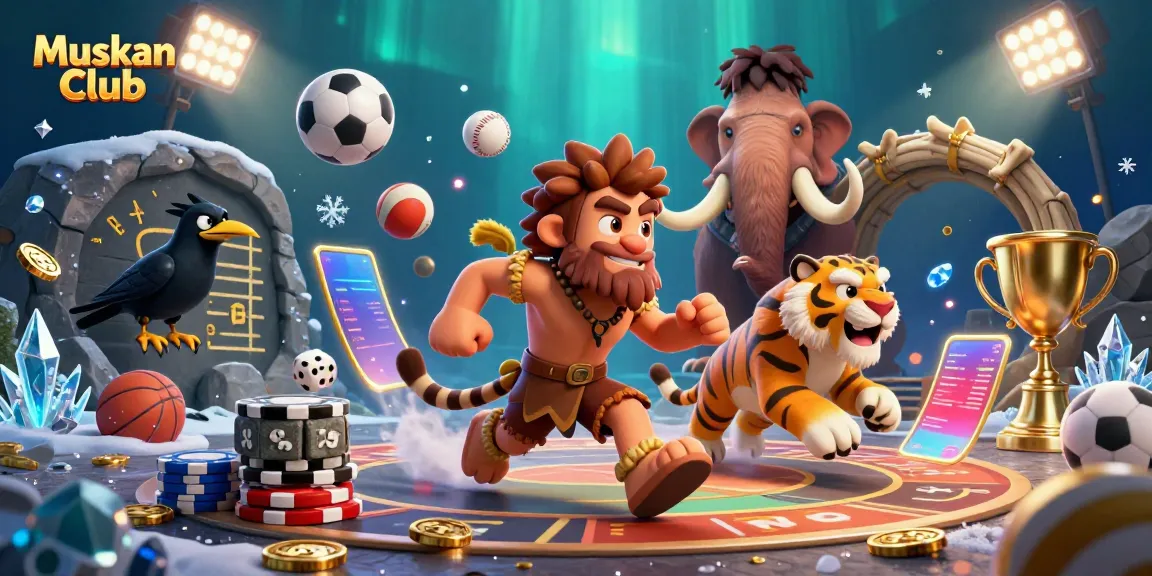 Engage with Muskan Club's games in an ultra-detailed 3D rendering showcasing a prehistoric casino scene.