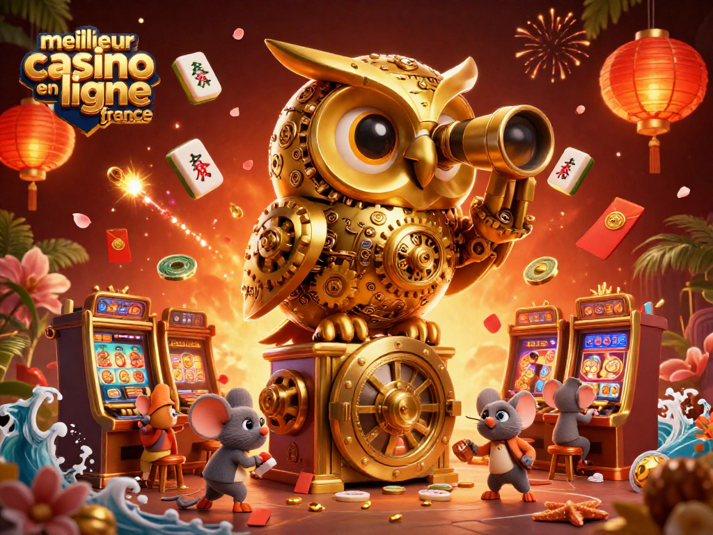 Jouer au meilleur casino en ligne France avec des machines à sous en or et des dessins animés colorés.