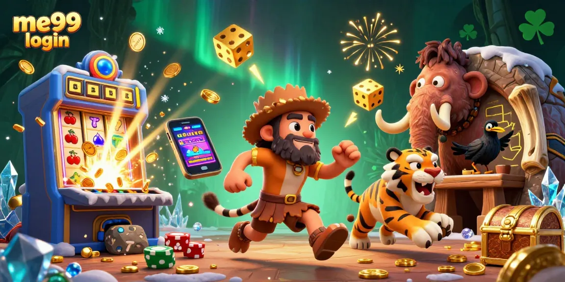 Win big with me99 login at the vibrant caveman casino bursting with action, gold, and excitement