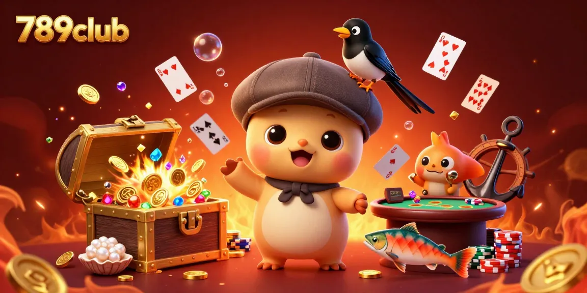Engage with the exciting world of 789club's vibrant casino illustration full of treasures and playful characters.