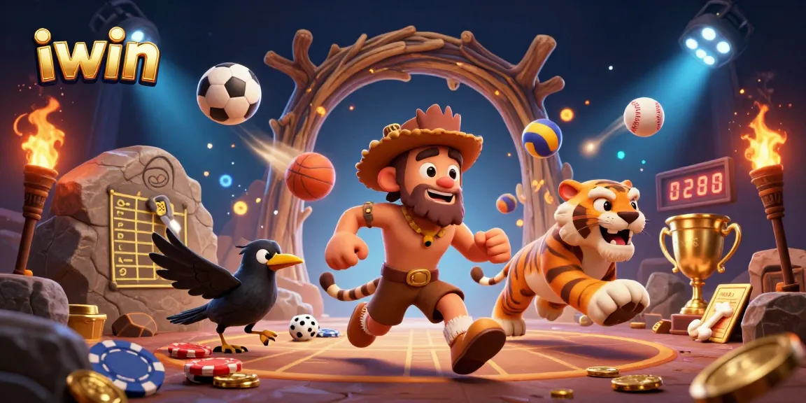 iwin highlights thrilling prehistoric casino action with sports balls and unique characters.