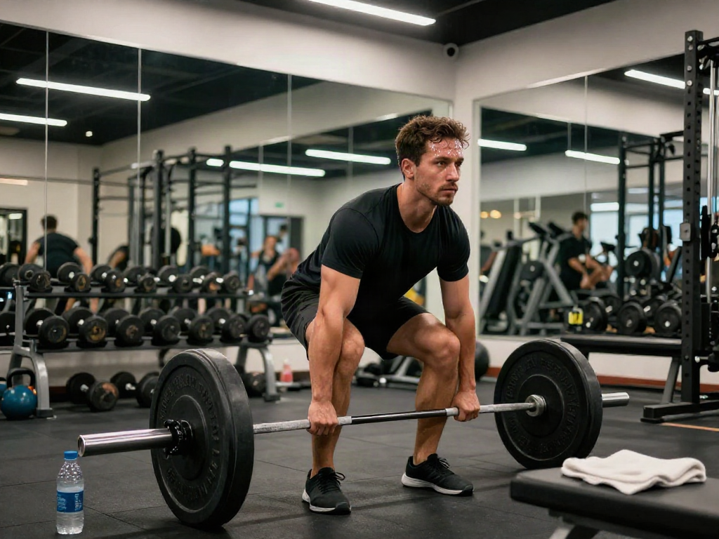 Comprare steroidi muscoli in italia with a man lifting weights in a modern gym, showcasing fitness and determination.