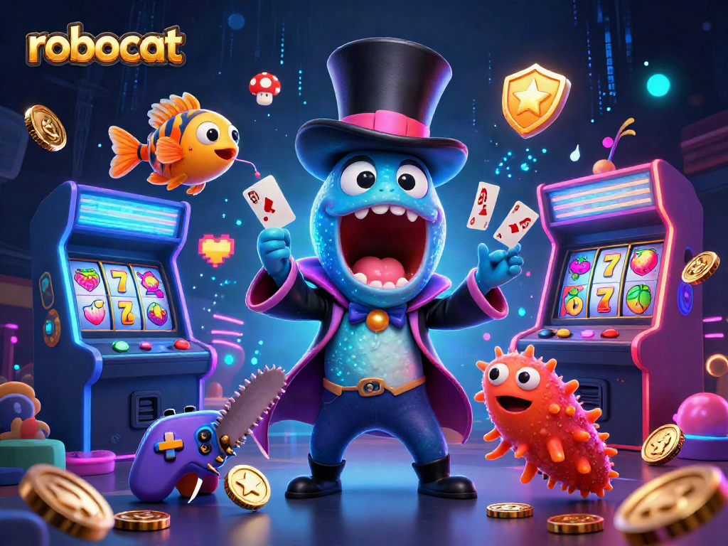 Engage with robocat-themed casino excitement featuring vibrant characters and dynamic gaming elements.