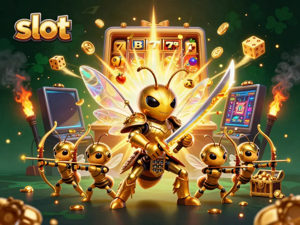 Engaging slot machine scene featuring a giant hornet samurai amidst vibrant casino elements