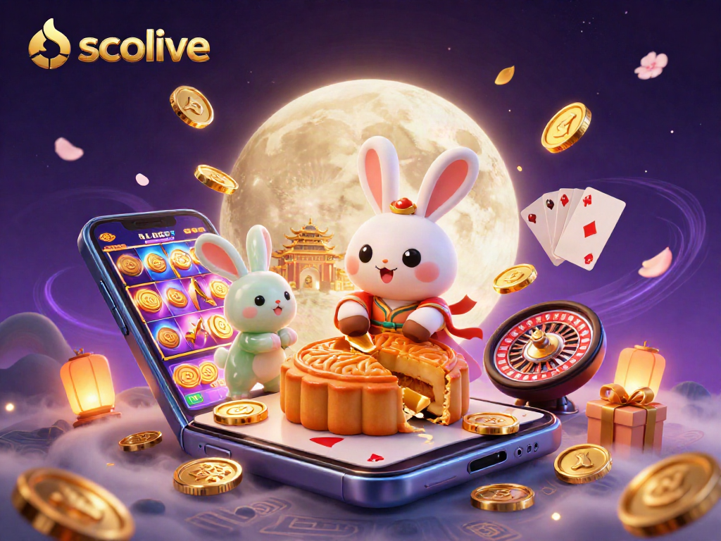 Join the excitement on Socolive, where the moon rabbit introduces thrilling poker action surrounded by vibrant gaming visuals.
