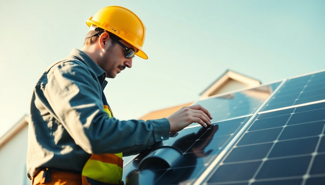 Technician engaged in solar system repair, assessing residential solar panels for efficiency.