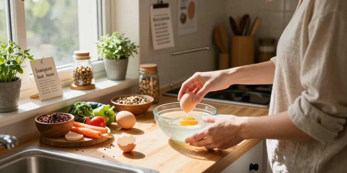 Menggunakan panduan Egg Float Test Sumber dari https://www.eggfloattest.com/contact untuk memeriksa kesegaran telur di dapur yang hangat.