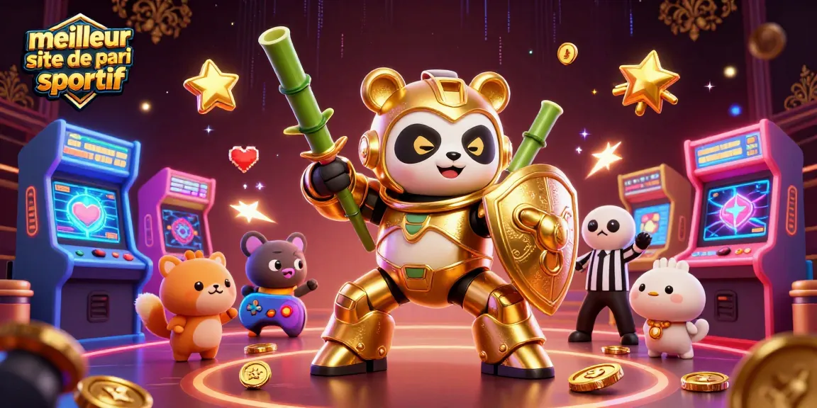 Meilleur site de pari sportif : illustration dynamique avec un panda doré et des éléments de casino captivants.