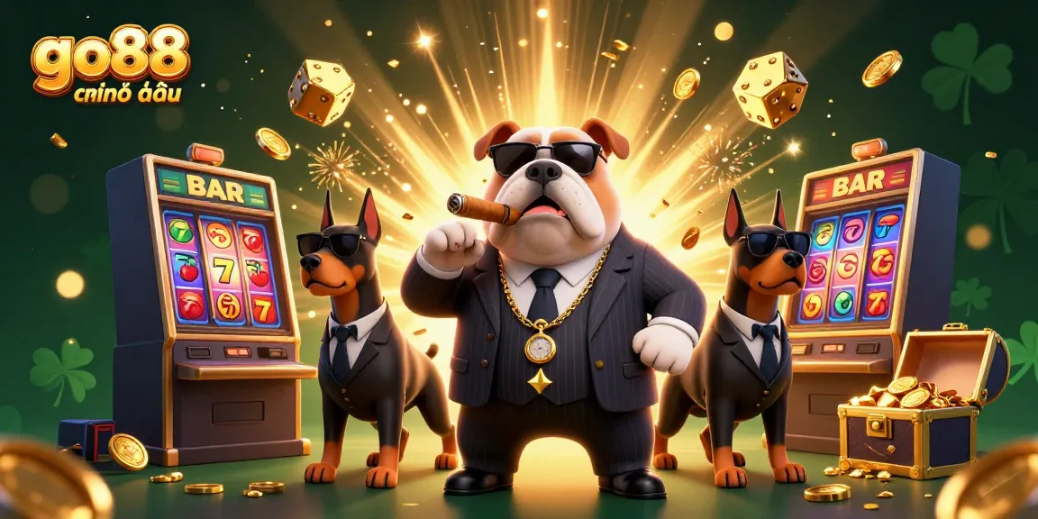 Experience go88 chính thức with fun casino visuals featuring mafia-themed characters and slot machines.