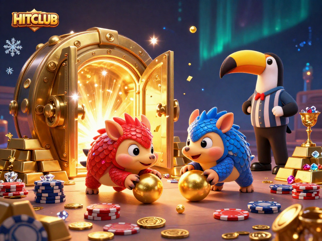 Experience the thrilling atmosphere of HITCLUB with exciting pangolin characters in a vibrant casino setting.