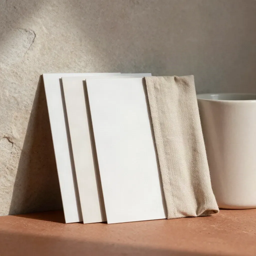 Retargeting ads kit with blank cards, elastic loop, linen sleeve and ceramic cylinder.