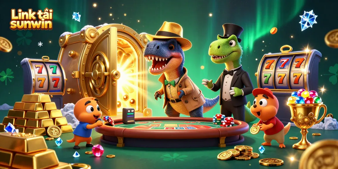 Experience thrilling gameplay with Link tải sunwin featuring a velociraptor card counter at a vibrant casino table.