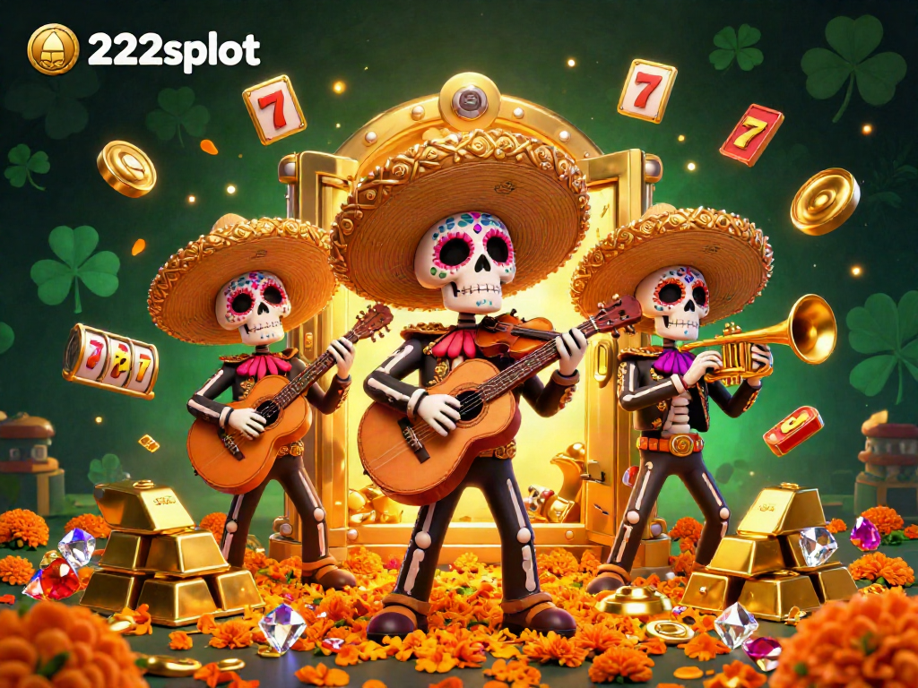 Temukan keseruan bermain slot di 222slot dengan pengalaman menarik bersama kelompok mariachi Día de los Muertos.