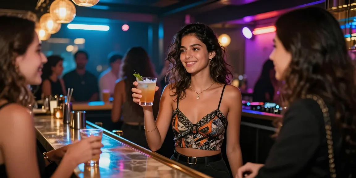 Gái gọi trong không gian bar sôi động, tạo cảm giác thú vị và vui vẻ.