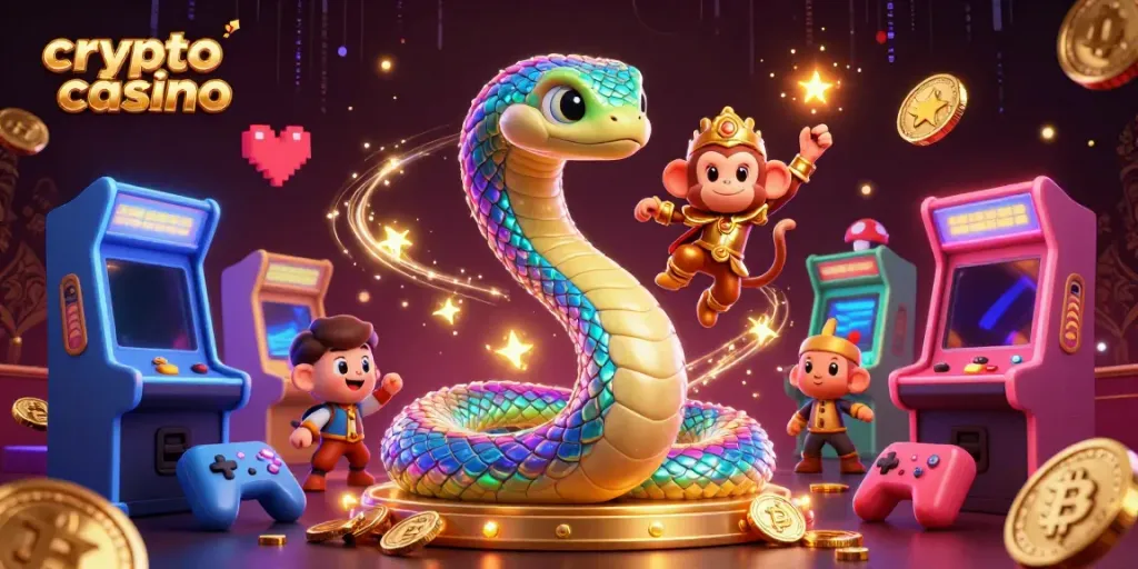 Experience the excitement of crypto casino games with vibrant characters and colorful displays.