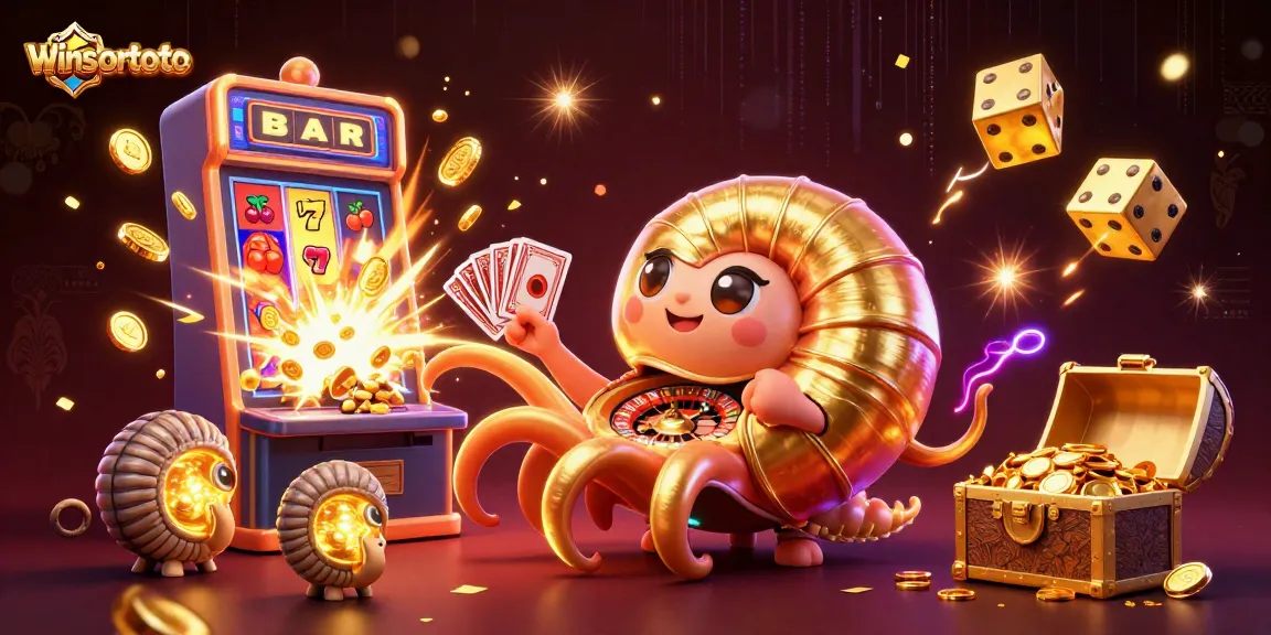 Memenangkan jackpot di winsortoto dengan 3D kartun nautilus dan mesin slot meledak dengan koin!