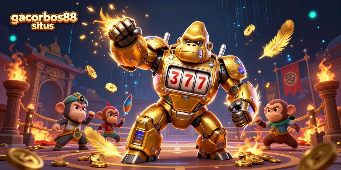 Engage with gacorbos88 situs gaming thrills through a dynamic 3D illustration featuring a gorilla mech.