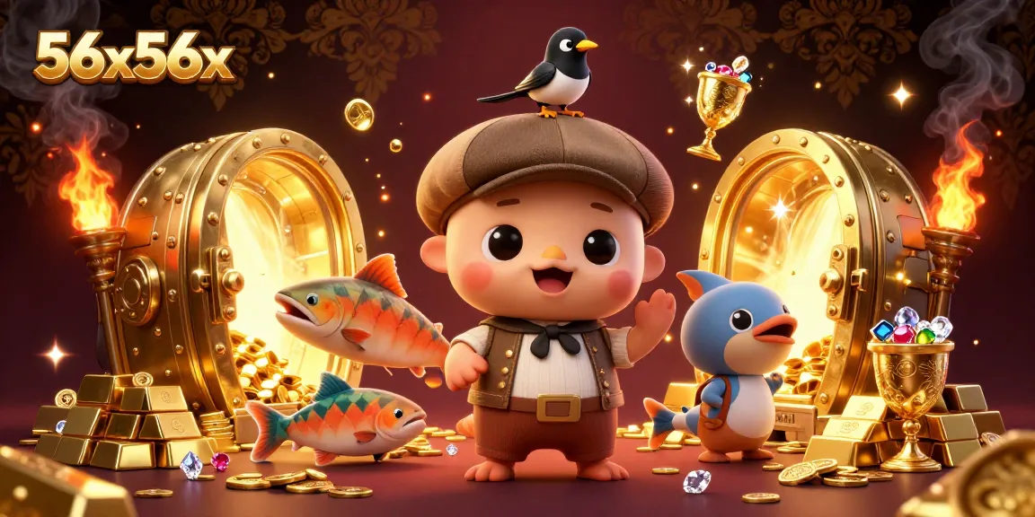 Engage with 56x56x as playful baby Nessie and friends game amidst golden treasure vaults.