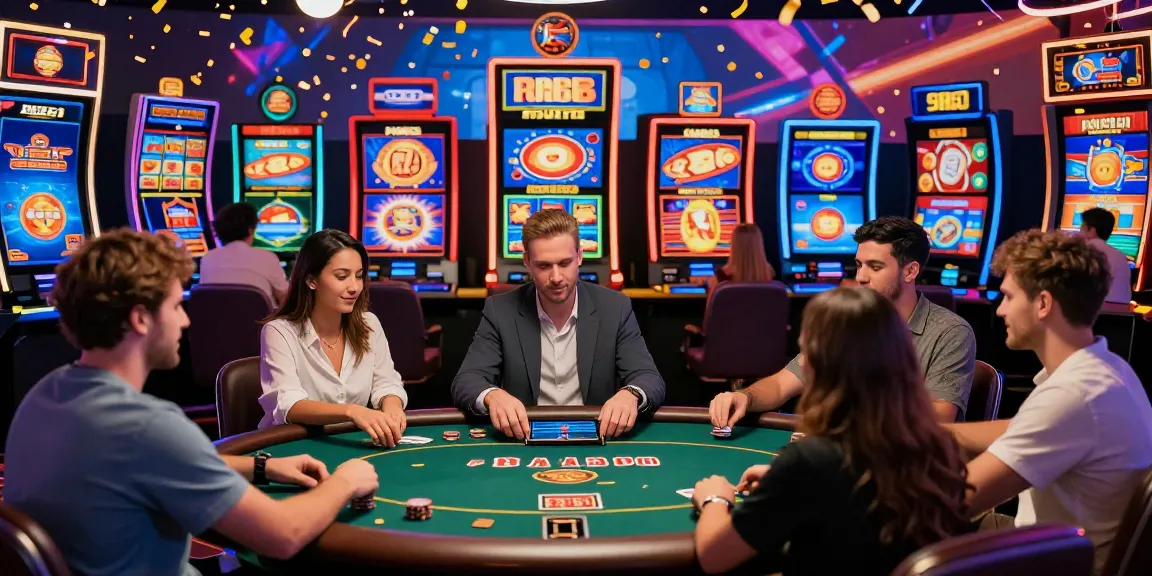 Exciting scene of players enjoying casinos not on GamStop in a vibrant online casino setting.