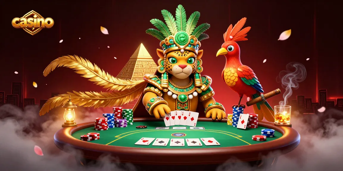 Experience the excitement of casino games with a vibrant Mayan theme illustration.