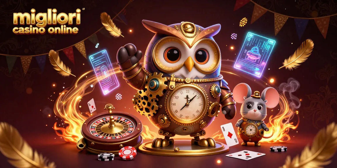 Gioca nei migliori casino online circondato da un gufo viaggiatore e un topo meccanico.