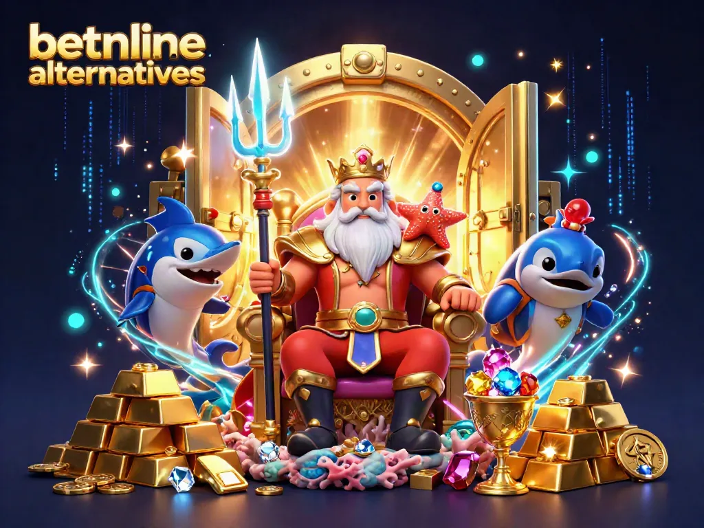 Win big with betonline alternatives as Neptune reigns in a treasure-filled underwater scene.