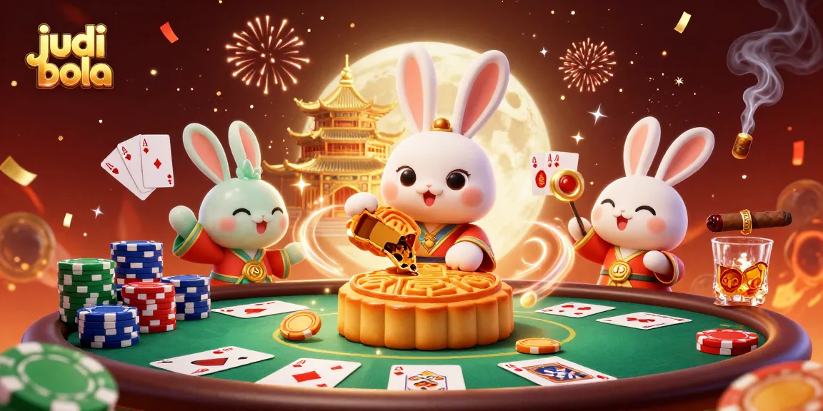 Engage in judi bola action with a dynamic scene featuring festive characters and vibrant casino elements.