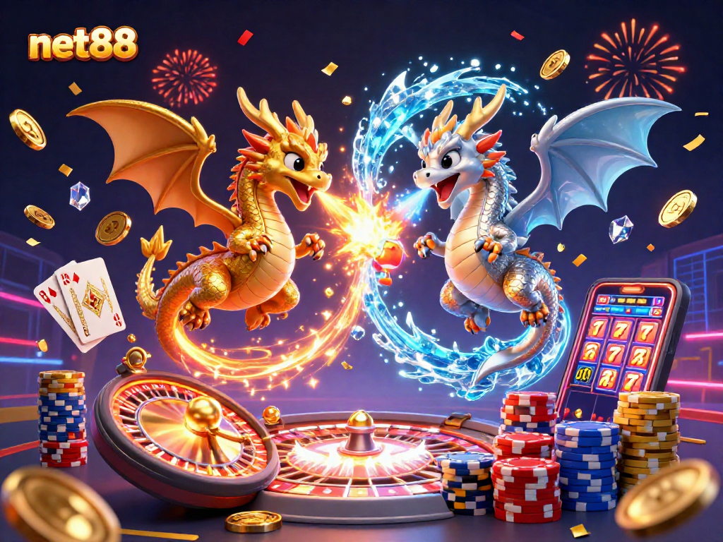 Spin the reels at net88 with exciting dragons and casino elements showcasing thrilling rewards