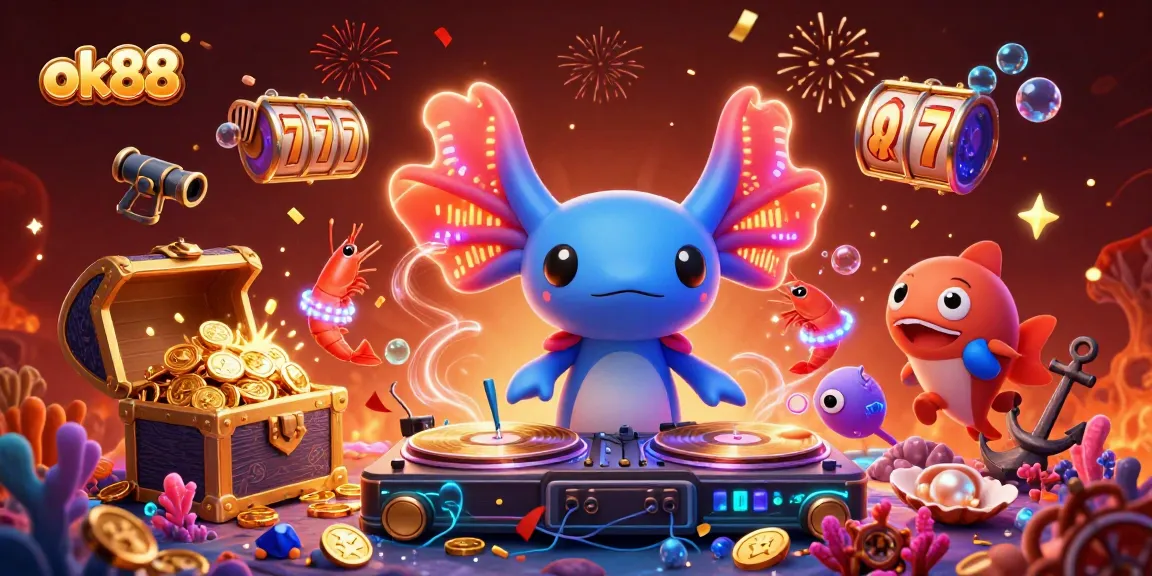 Experience thrilling casino vibes with ok88 as an axolotl DJ spins at an underwater party.