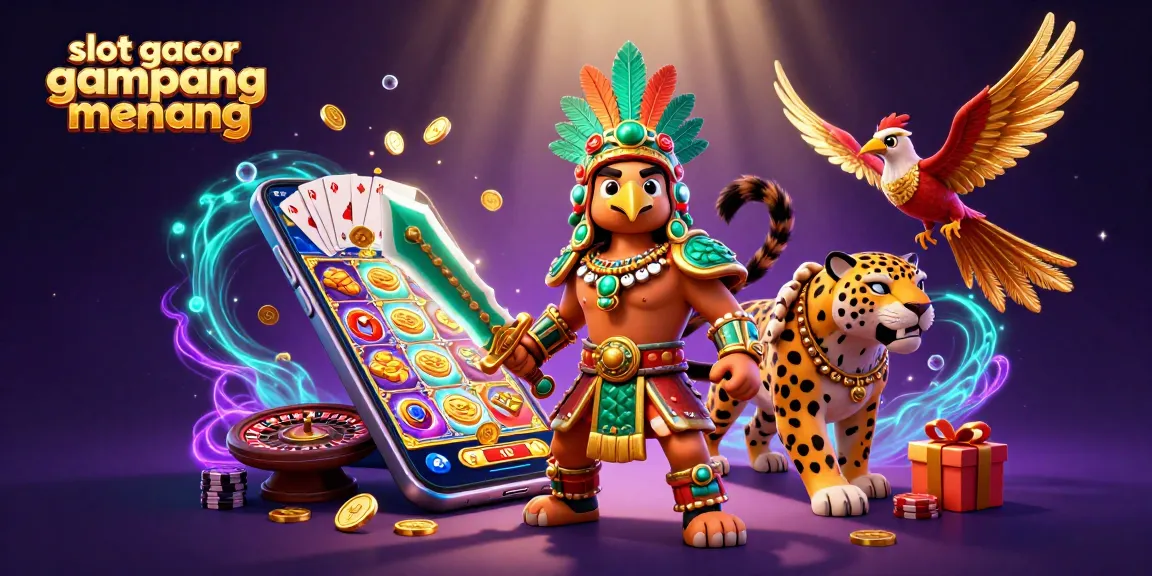 Spin exciting reels with slot gacor gampang menang, featuring vibrant Aztec characters and dynamic casino elements.