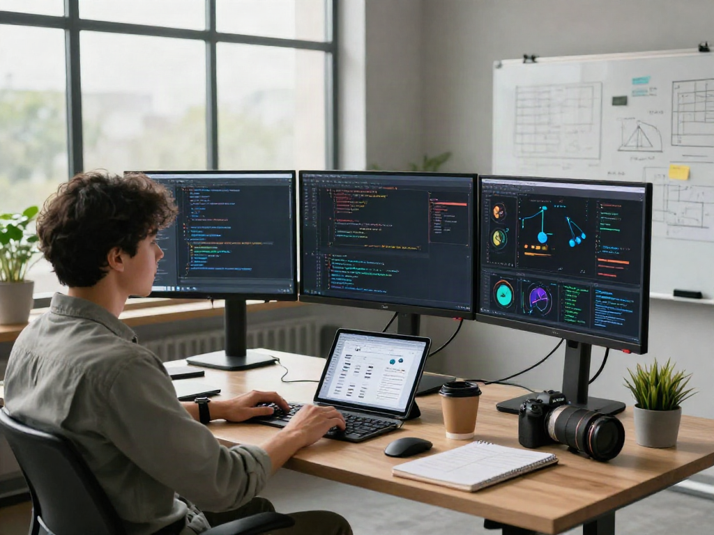 Explore the dynamic AI development workspace with innovative technologies as professionals crush on AI projects.