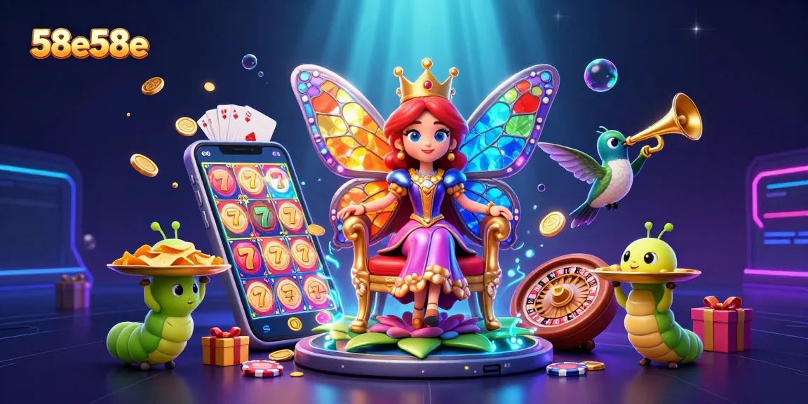 Experience excitement at 58e58e with vibrant slots, chips, and colorful characters.