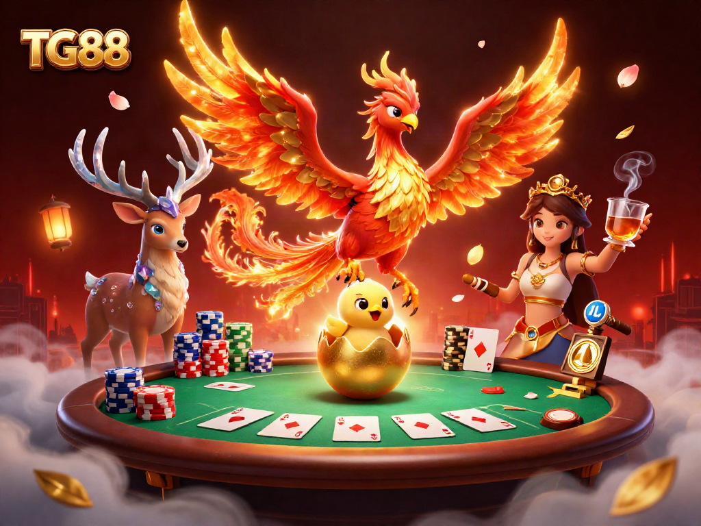 Engage with TG88's thrilling online casino experience featuring vibrant characters and dynamic gaming elements.