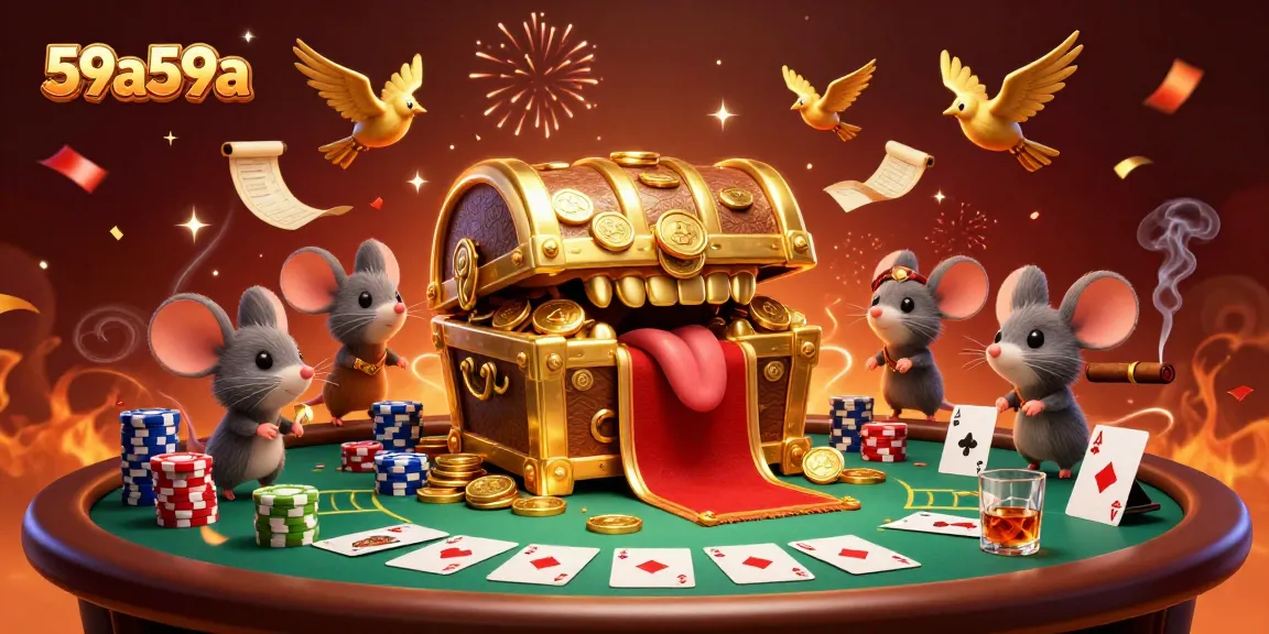 Engage with the dynamic treasure scene at 59a59a featuring playful mice and golden riches.