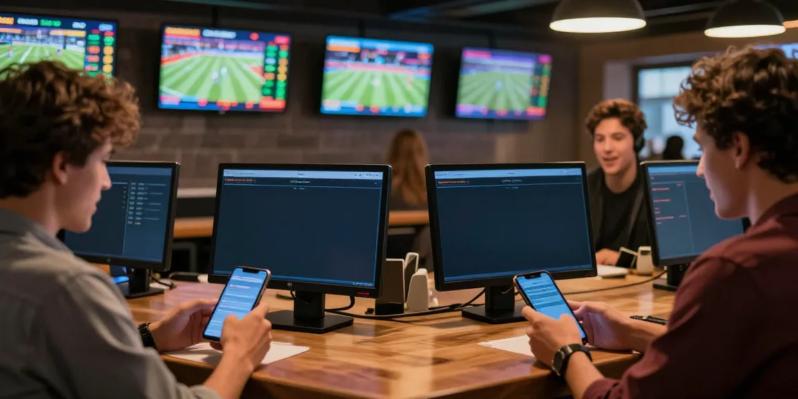 Engaged participants using WWBOLA in a lively sports bar for betting.