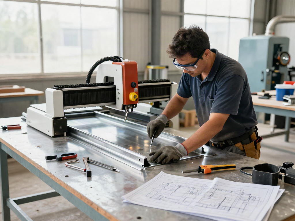 Miller Sheetmetal Inc employee fabricating HVAC components in a dynamic industrial setting.
