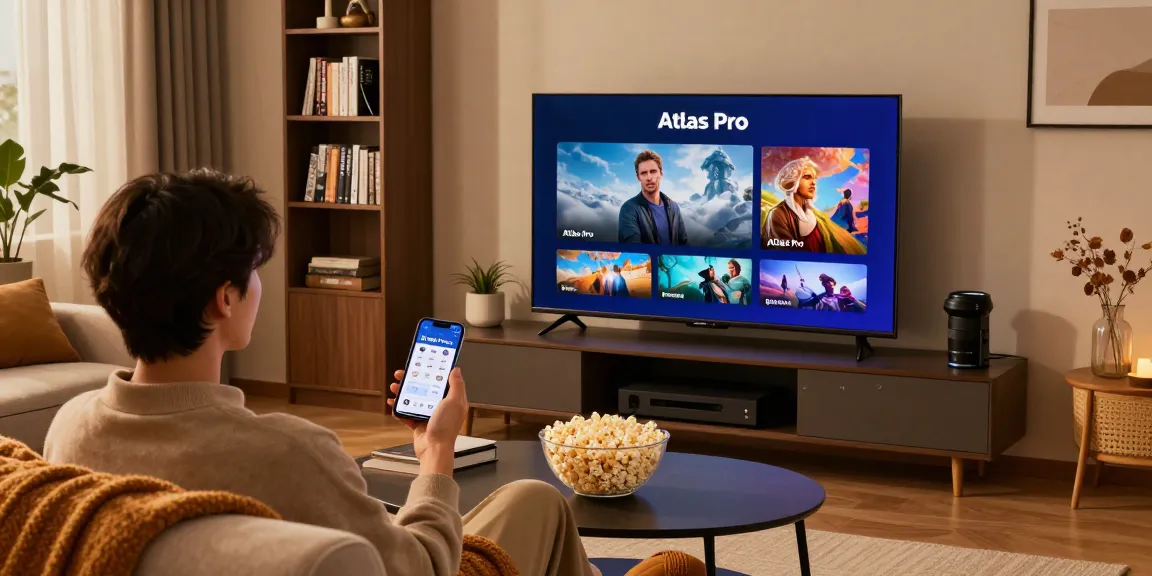 Enjoying atlas pro iptv on a cozy sofa with smart TV and app interface