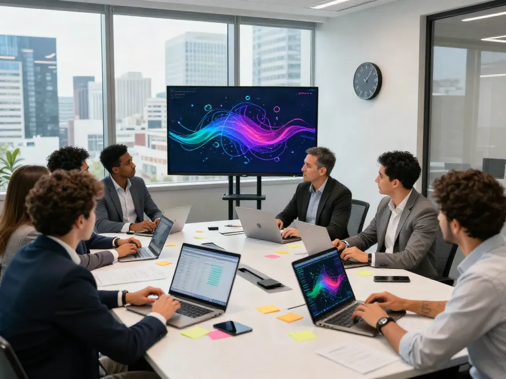 Team collaboration showcasing banorte empresas solutions in a modern office setting.