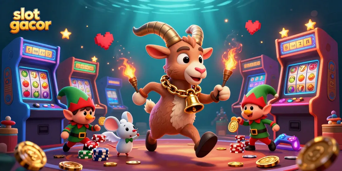 Engage with slot gacor in a vibrant, dynamic casino scene with quirky characters and lively game elements.