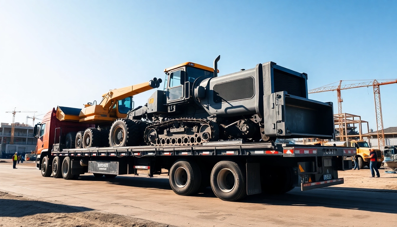 Transforming equipment transportation with a flatbed truck loaded with heavy industrial machinery.