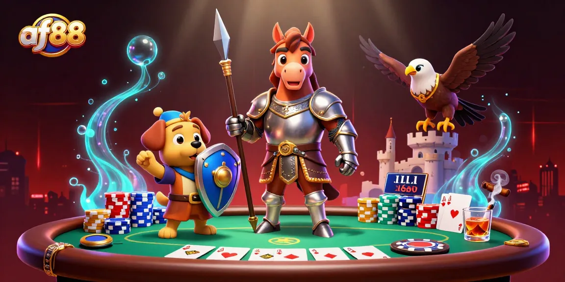 Experience thrilling gaming with af88's exciting casino characters in a vibrant poker scene.