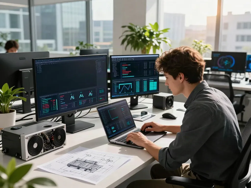Engineer analyzing AI infrastructure data in a modern workspace.