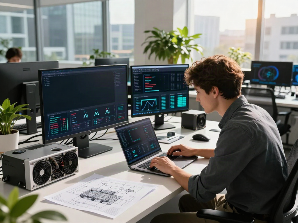 Engineer analyzing AI infrastructure data in a modern workspace.